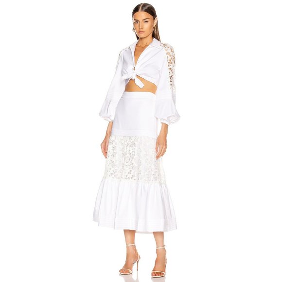 Alexis White Cropped Lace Inset Shirt, size Small. - Picture 14 of 14